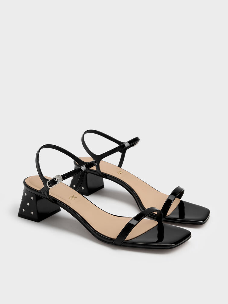 Emmaline Patent Leather Crystal Sandals, Black Patent, hi-res