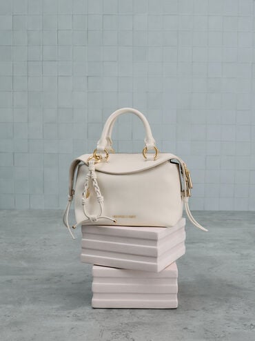 Haylen Braided-Charm Bowling Bag, Cream, hi-res