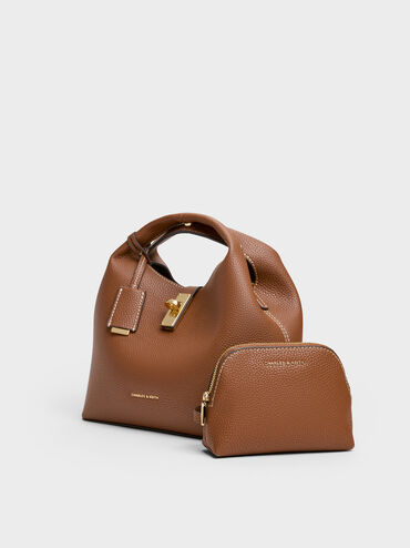 Chance Recycled Leather Turn-Lock Bucket Bag, Chocolate, hi-res