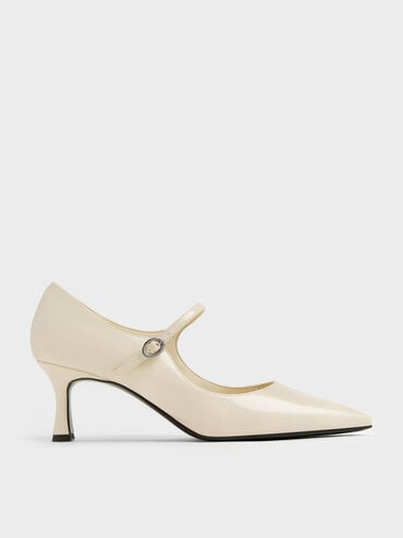 Pointed Mary Jane Pumps, Beige, hi-res