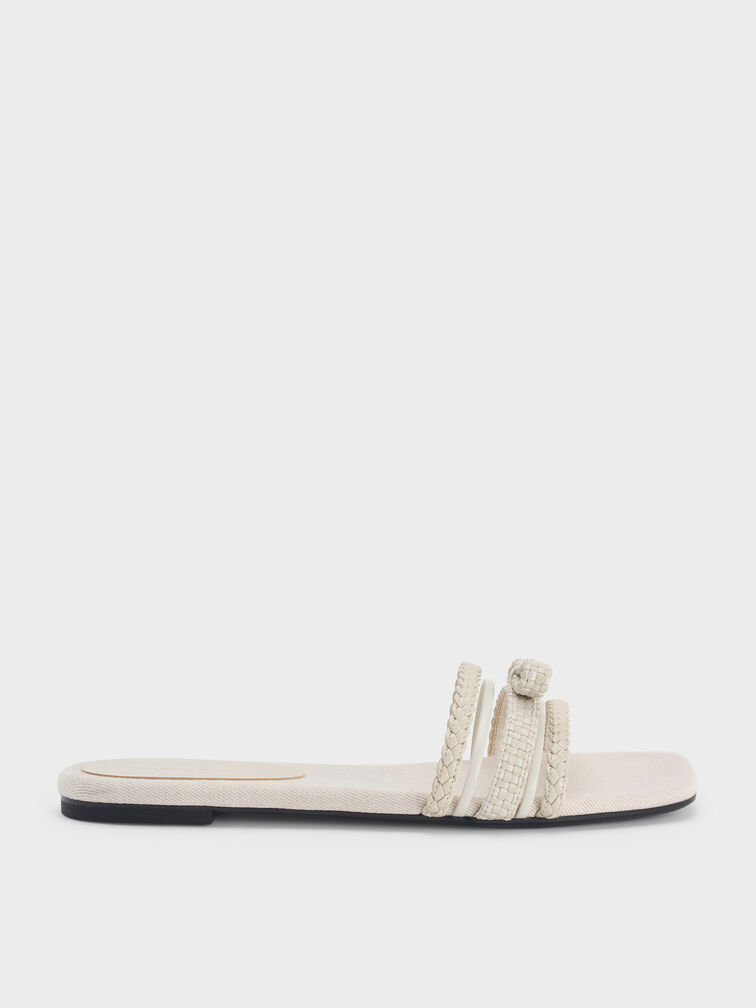 Kaleen Woven-Bow Slide Sandals, Chalk, hi-res