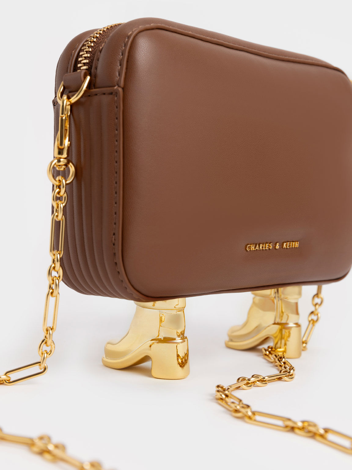 Túi đeo chéo nữ chữ nhật phối zip thời trang Calliope, Chocolate, hi-res