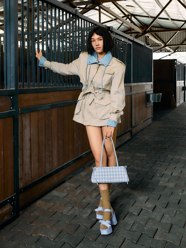 T&uacute;i đeo vai h&igrave;nh chữ nhật Hazel Gingham, Gingham Blue, hi-res