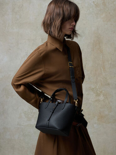 Túi xách hình thang Beryl Recycled Leather, Đen, hi-res