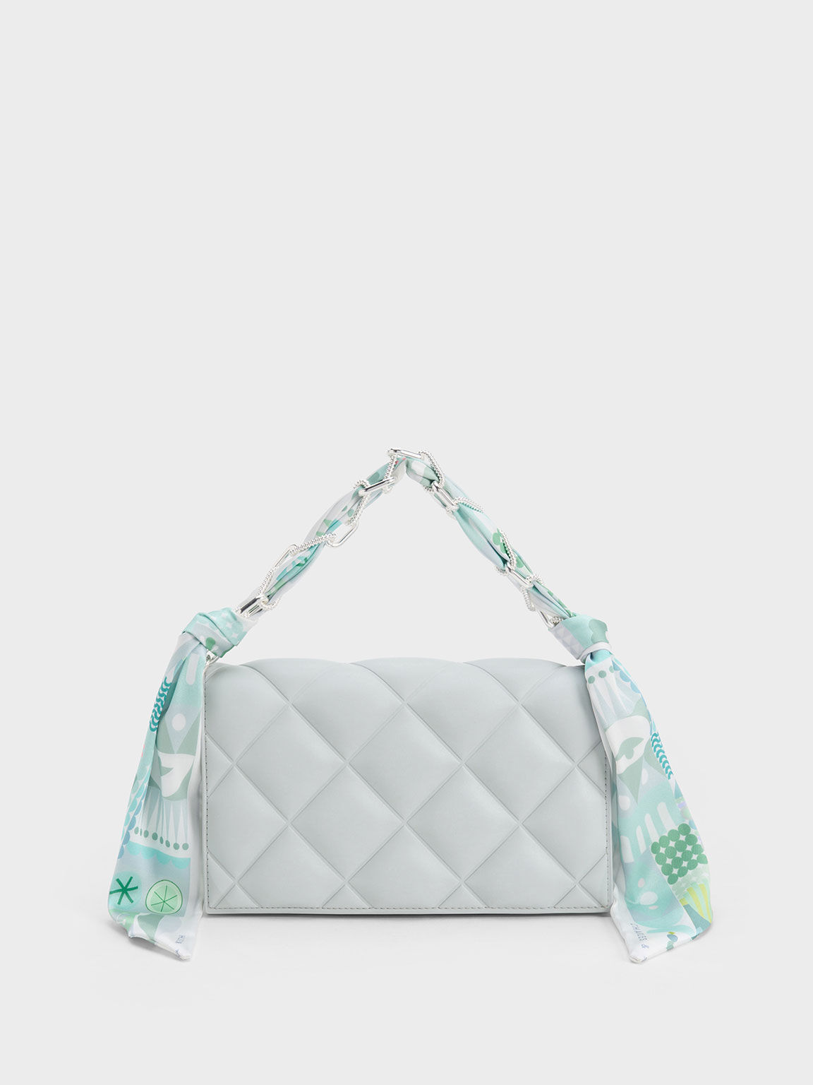 Alcott Scarf Handle Quilted Clutch, Light Grey, hi-res
