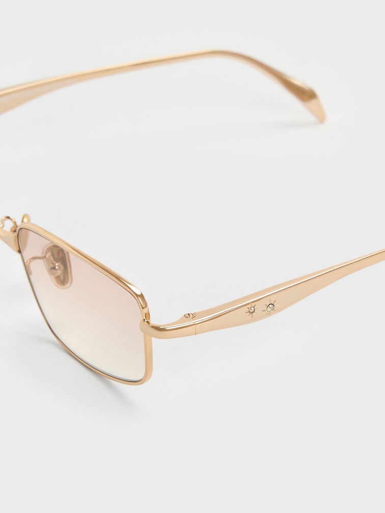 Celestia Metal-Rim Tinted Rectangular Sunglasses, Light Gold, hi-res