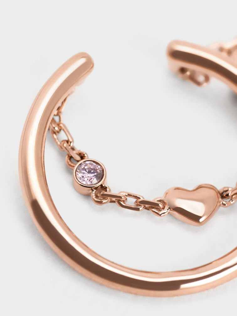 Nhẫn d&aacute;ng hở Bethania Heart Crystal Chain-Link, V&agrave;ng hồng, hi-res