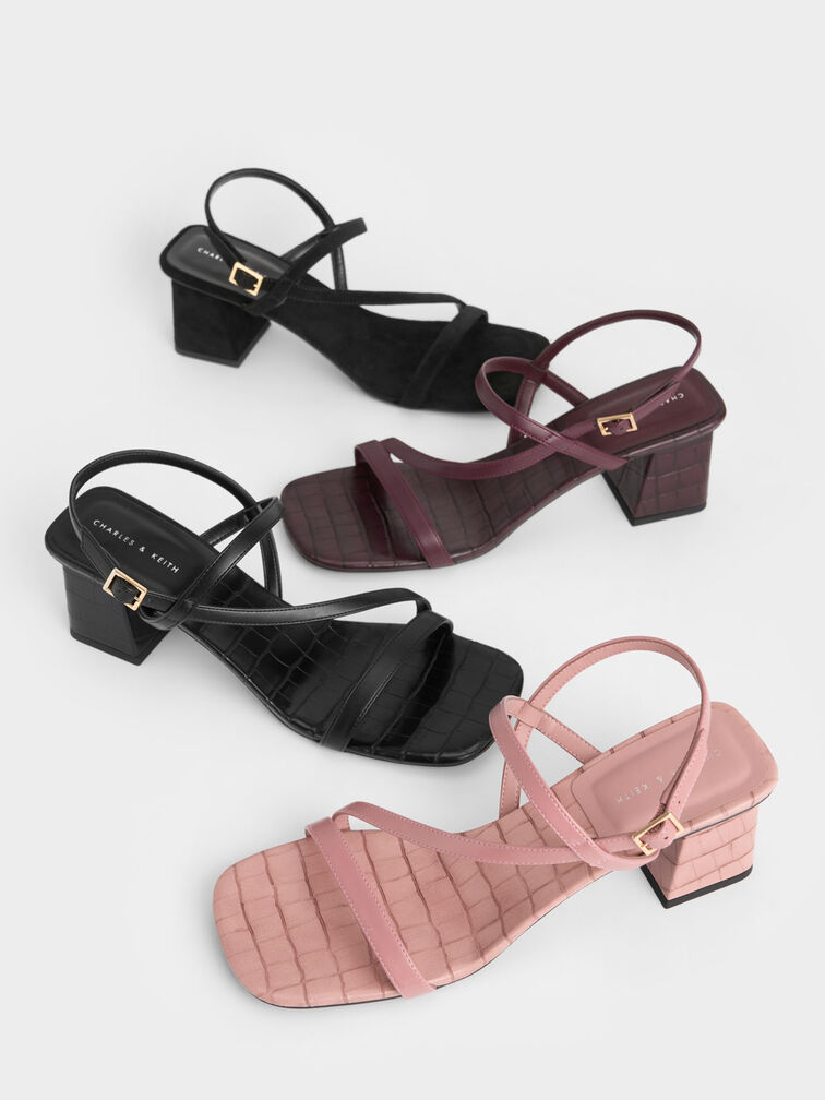 Giày sandals nữ Textured Asymmetric Slingback, Đen họa tiết, hi-res