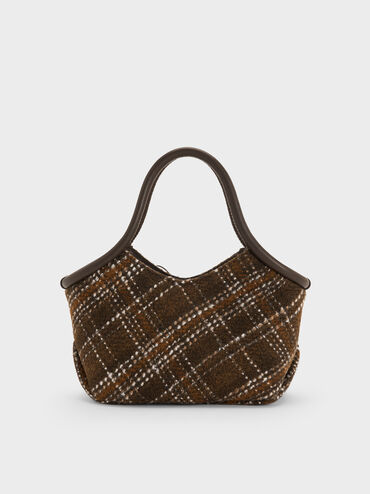 Hazel Checkered Bow Tubular Top Handle Bag, Multi, hi-res