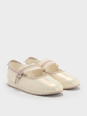 Girls' Pearlescent Scallop-Trim Mary Jane Sneakers, Chalk, hi-res