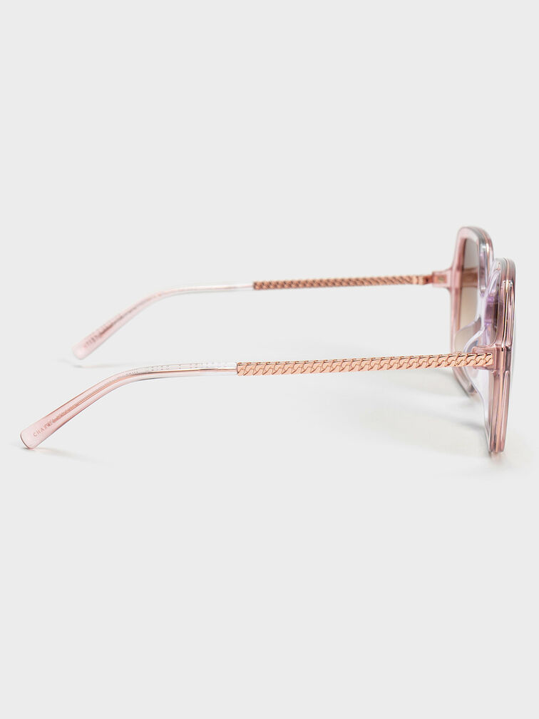 Acetate Braided Temple Butterfly Sunglasses, Pink, hi-res