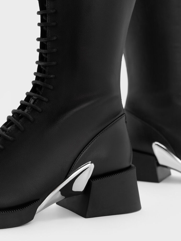Giày boots cổ cao Devon Metallic-Accent Lace-Up, Đen, hi-res