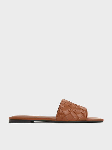 Ivette Woven Slide Sandals, Brown, hi-res