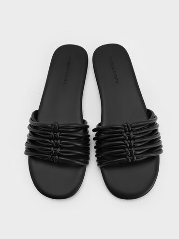 Dép quai ngang Woven, Đen, hi-res