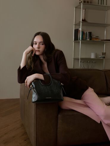 T&uacute;i tote Dalia Bow Oval-Handle, Đen, hi-res