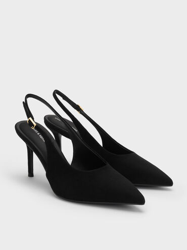 Emelia Faux Suede Slingback Pumps, Black Textured, hi-res