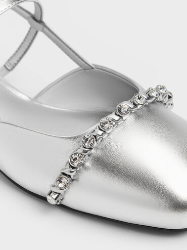 Gi&agrave;y sandals đế thấp Metallic Crystal, Bạc, hi-res