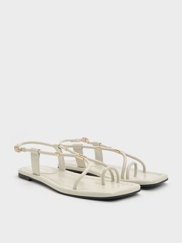 Gi&agrave;y sandals mũi vu&ocirc;ng Metallic, Phấn, hi-res