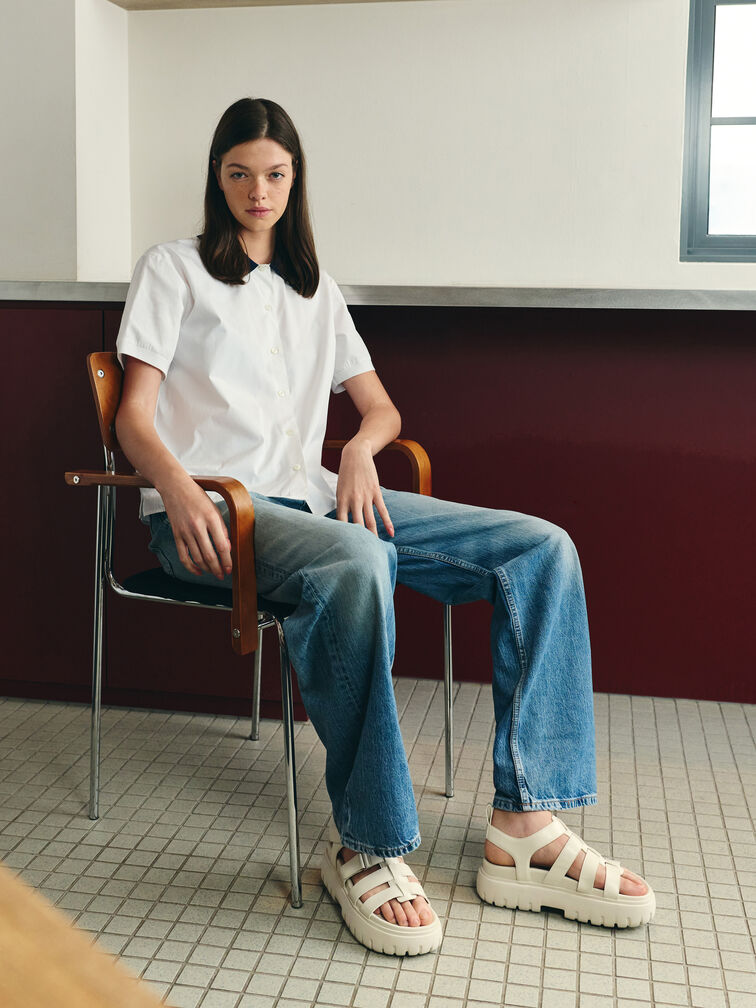 Gi&agrave;y sandals đế cao mũi tr&ograve;n, Phấn, hi-res