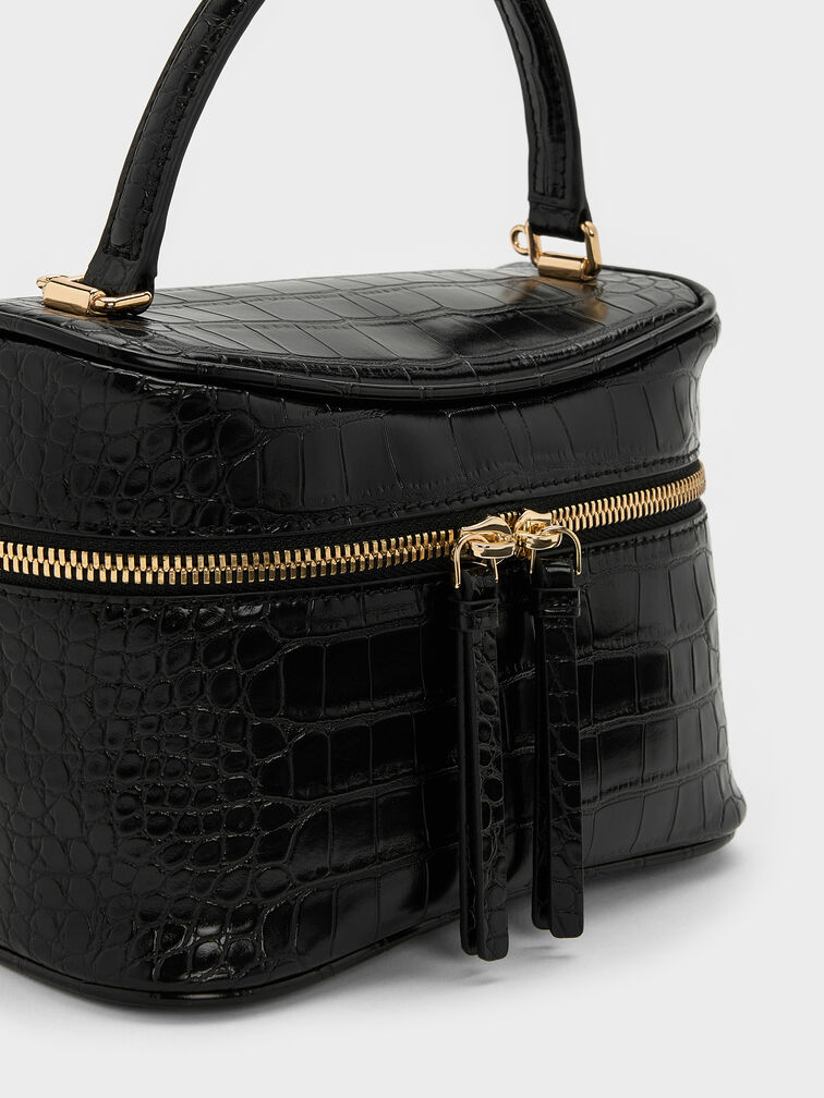 Pansy Croc-Effect Vanity Bag, Black, hi-res