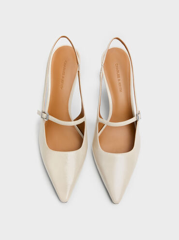 Pointed Slingback Mary Jane Pumps, Beige, hi-res