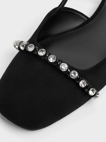 Gi&agrave;y sandals đế thấp Faux Suede Crystal, Đen họa tiết, hi-res