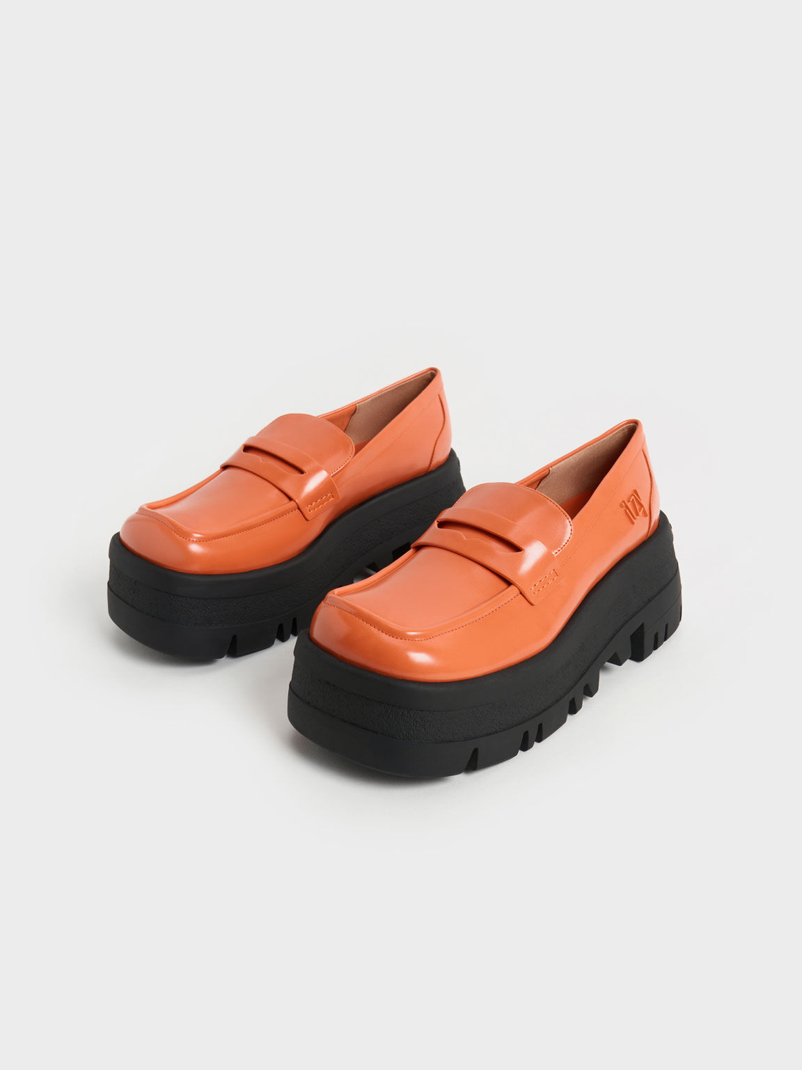 Giày loafers mũi vuông Rainier Chunky Platform Penny, Cam, hi-res