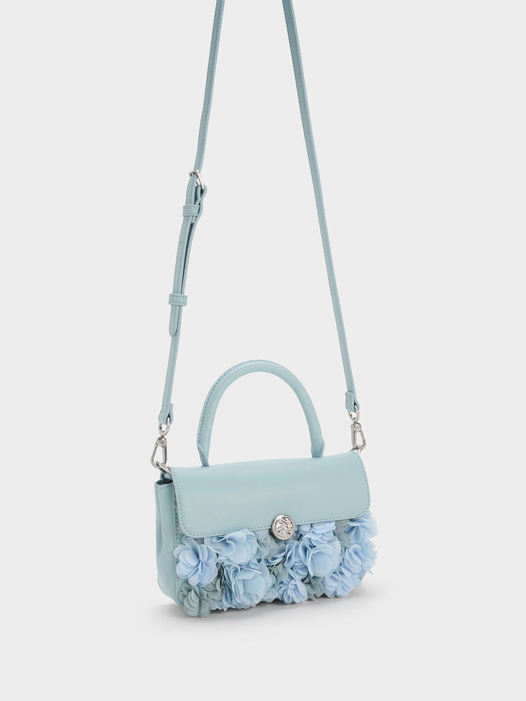 Túi xách phom chữ nhật Floral Mesh, Xanh nhạt, hi-res