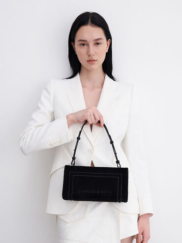 Túi đeo vai phom chữ nhật Loey Textured, Đen, hi-res