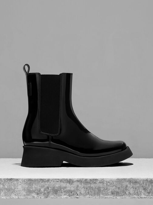 Giày boots cổ cao Giselle Patent Chelsea, Black Patent, hi-res