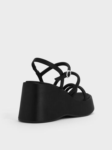 Gi&agrave;y sandals đế xuồng Lindon Satin, Đen họa tiết, hi-res