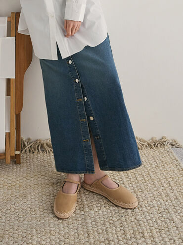 Gi&agrave;y mules đế bệt Bernadine Faux Suede, C&aacute;t, hi-res