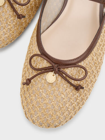 Gi&agrave;y mules đế thấp Raffia, Dark Brown Textured, hi-res