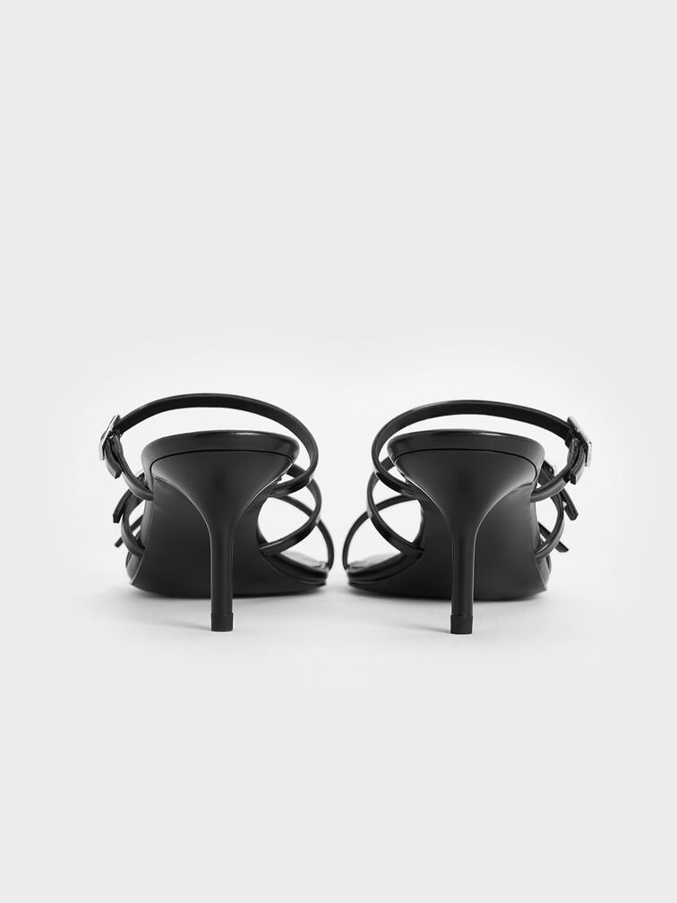 Giày mules cao gót mũi vuông Patent Crystal-Buckle, Đen bóng, hi-res