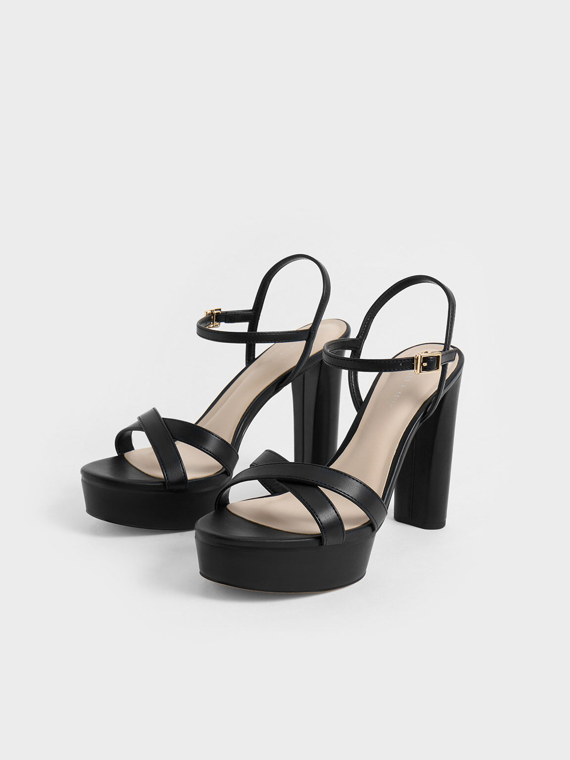 Crossover Platform Sandals, Black, hi-res