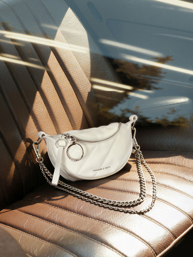 Túi đeo vai hình bán nguyệt Philomena, Kem, hi-res