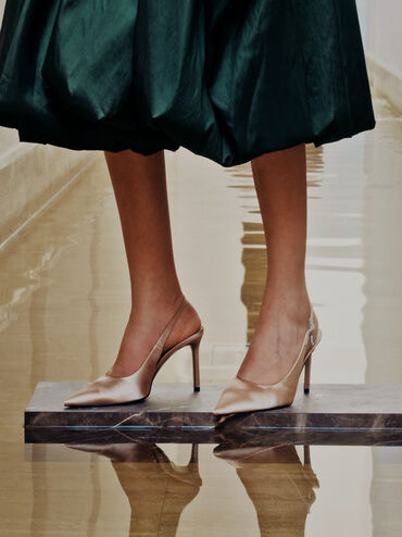 Teardrop-Crystal Pointed Slingback Pumps, Gold, hi-res