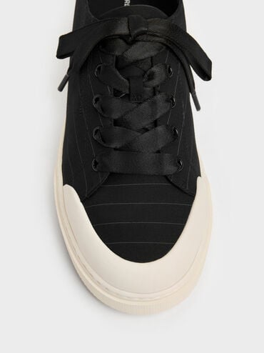 Two-Tone Lace-Up Sneakers, Black Textured, hi-res