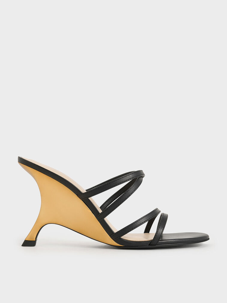 Giày mules cao gót Strappy Sculptural-Heel, Đen, hi-res
