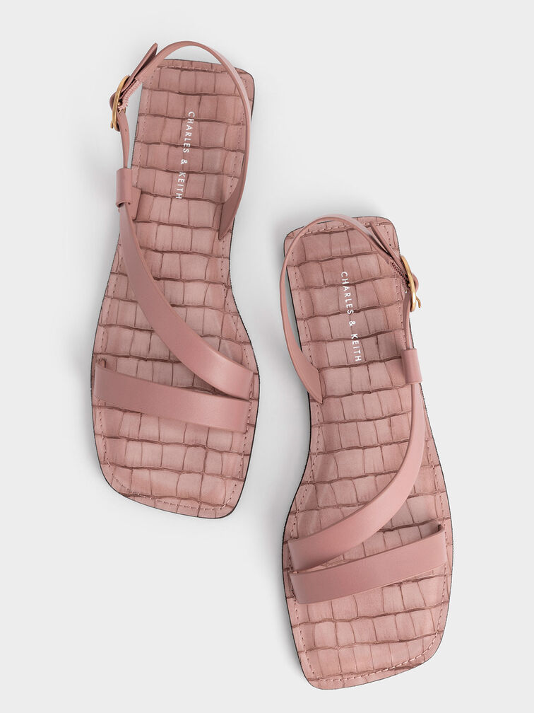 Giày sandals nữ quai mảnh Asymmetric, Hồng, hi-res
