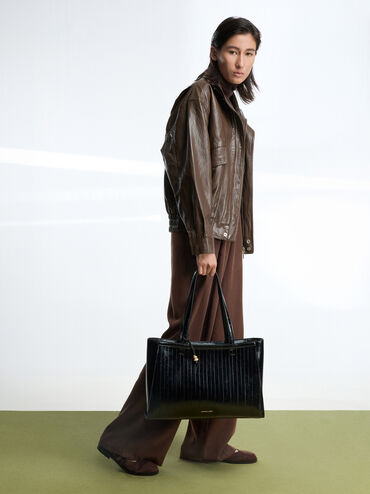 Túi tote phom chữ nhật Augustine, Đen, hi-res