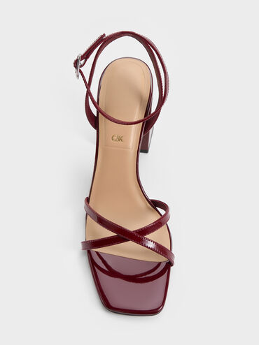 Emmaline Patent Leather Crystal Crossover Sandals, Burgundy, hi-res