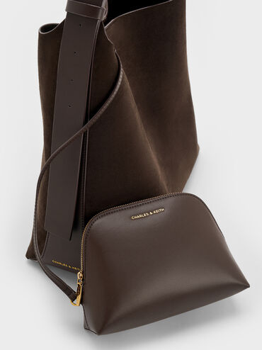 Túi đeo vai hình thang Edna Recycled Suede, Nâu sẫm, hi-res