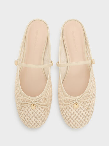 Gi&agrave;y mules đế thấp Raffia, Be, hi-res