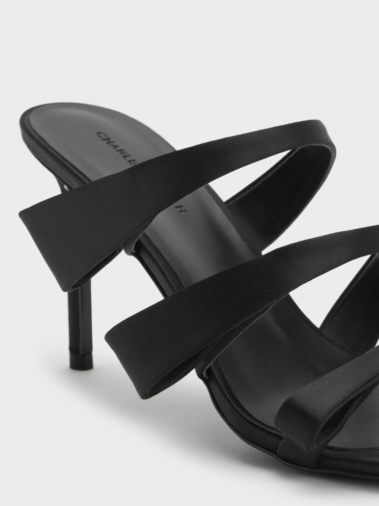 Gi&agrave;y mules cao g&oacute;t Satin, Đen họa tiết, hi-res