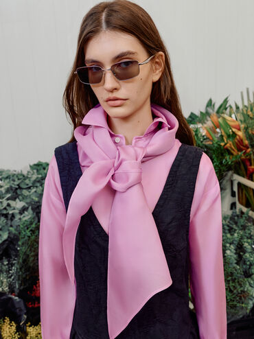 Celestia Rectangular Clear Sunglasses, Silver, hi-res