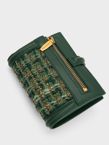 Trudy Metallic Accent Tweed Wallet, Dark Green, hi-res