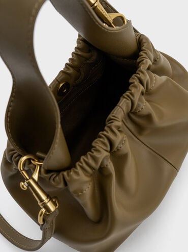 Túi xách hình thang Ally Ruched Slouchy, Khaki, hi-res