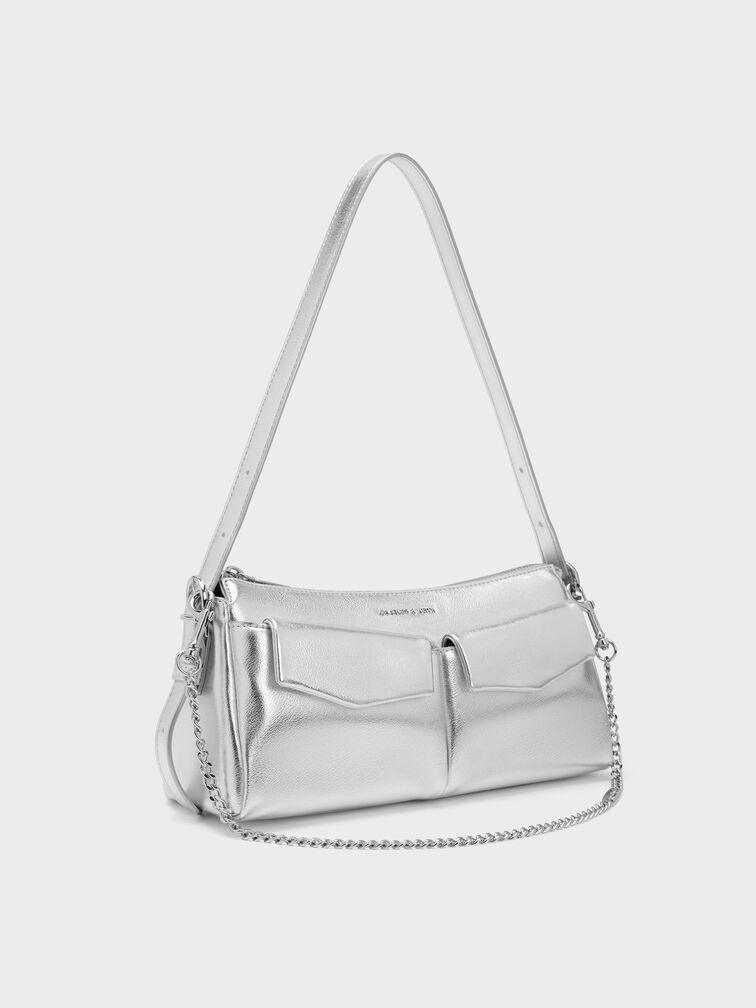 T&uacute;i đeo vai Rachel Elongated Front-Pocket Chain-Handle, Bạc, hi-res