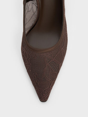 Gi&agrave;y cao g&oacute;t b&iacute;t mũi Lace & Satin, Dark Brown Textured, hi-res
